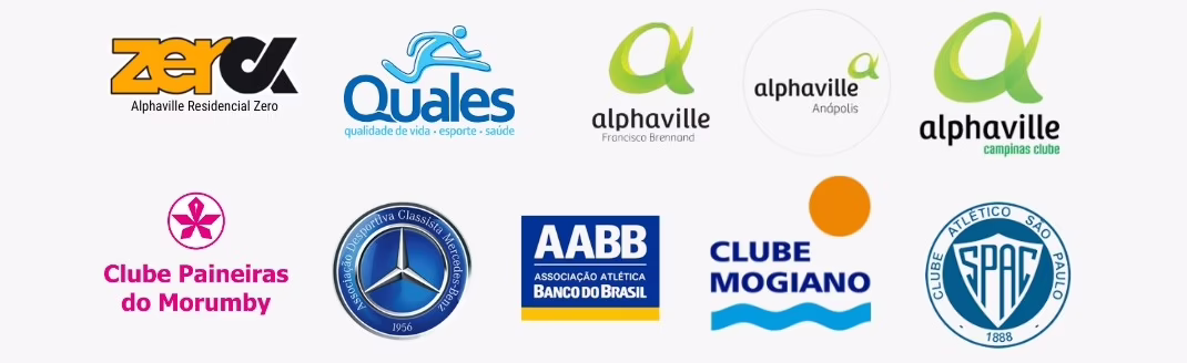 Logos de condomínios, clubes e associações que utilizam o aplicativo para academia de condomínio da Wiki4Fit
